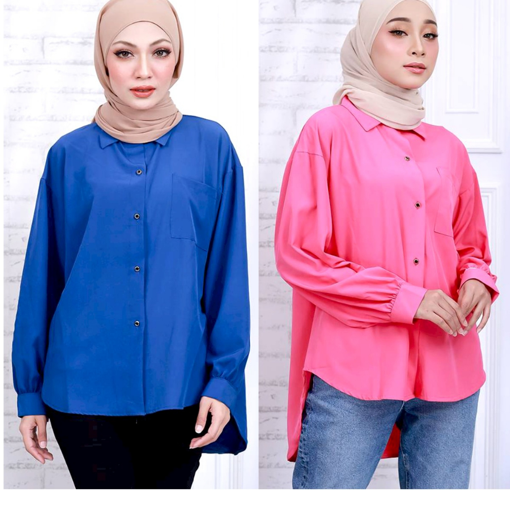 Kemeja Baggy Shirt Full Button Women Fashion Kemeja Muslimah Alisya ...