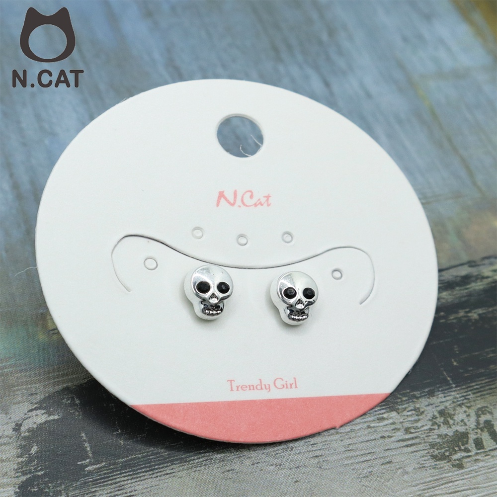 [N.CAT] No. 1 Korea Brand / Basic Simple Earrings / STUD & SKULL / Black & Crystal Color / 16458045