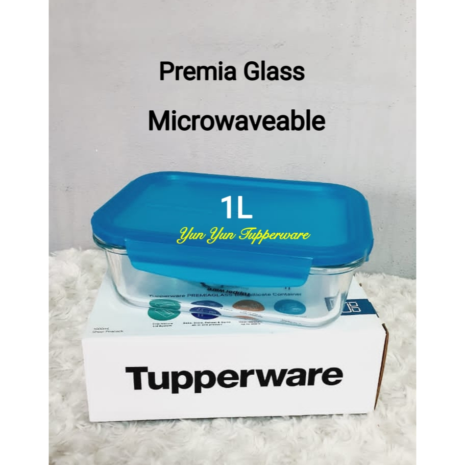 Tupperware Premia Glass Rectangular Set 1L (1 PC) Blue / Red Shopee