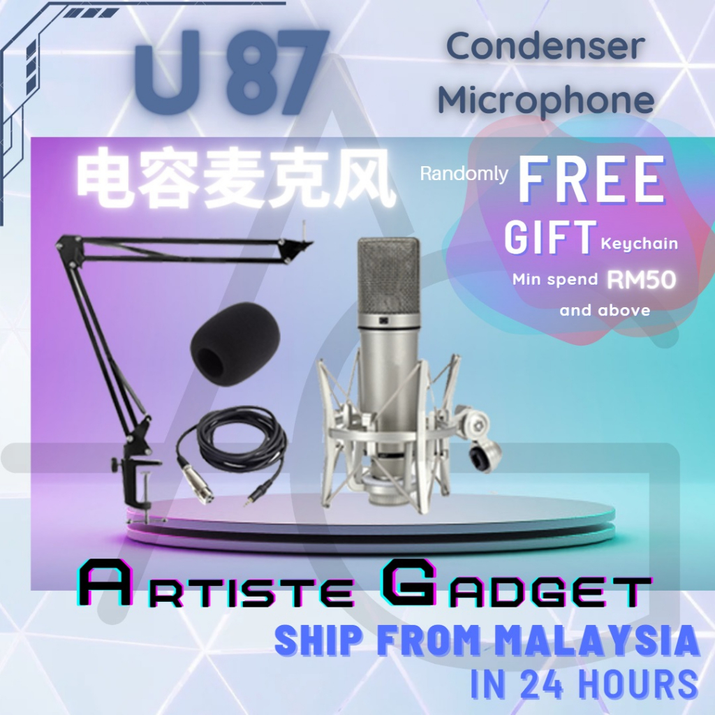 【READY STOCK】⚓METAL⚓U87 Condenser Microphone Professional Studio Set Youtuber Live Streaming Recording U87电容麦克风直播录音游戏唱歌