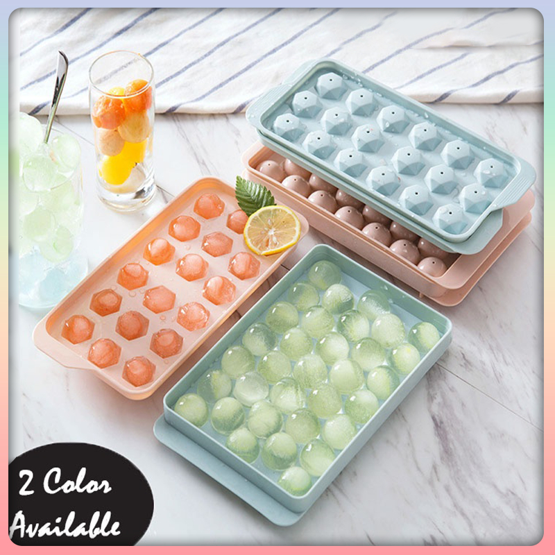 [Ready Stock] 33 Grid DIY Ice Cube Maker Tray Plastic Round Ball Ice Maker Tray Container