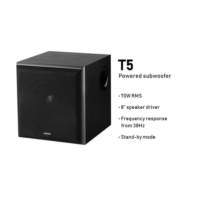 Edifier T5 Powered Subwoofer with RCA Input Output Strong Bass Wooden