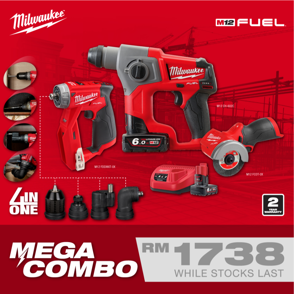 SPICIAL PROMO ONE DAY !MILWAUKEE M12 FUEL 4IN1 INSTALLATION DRILL/DRIVER (M12 FDDXKITOX