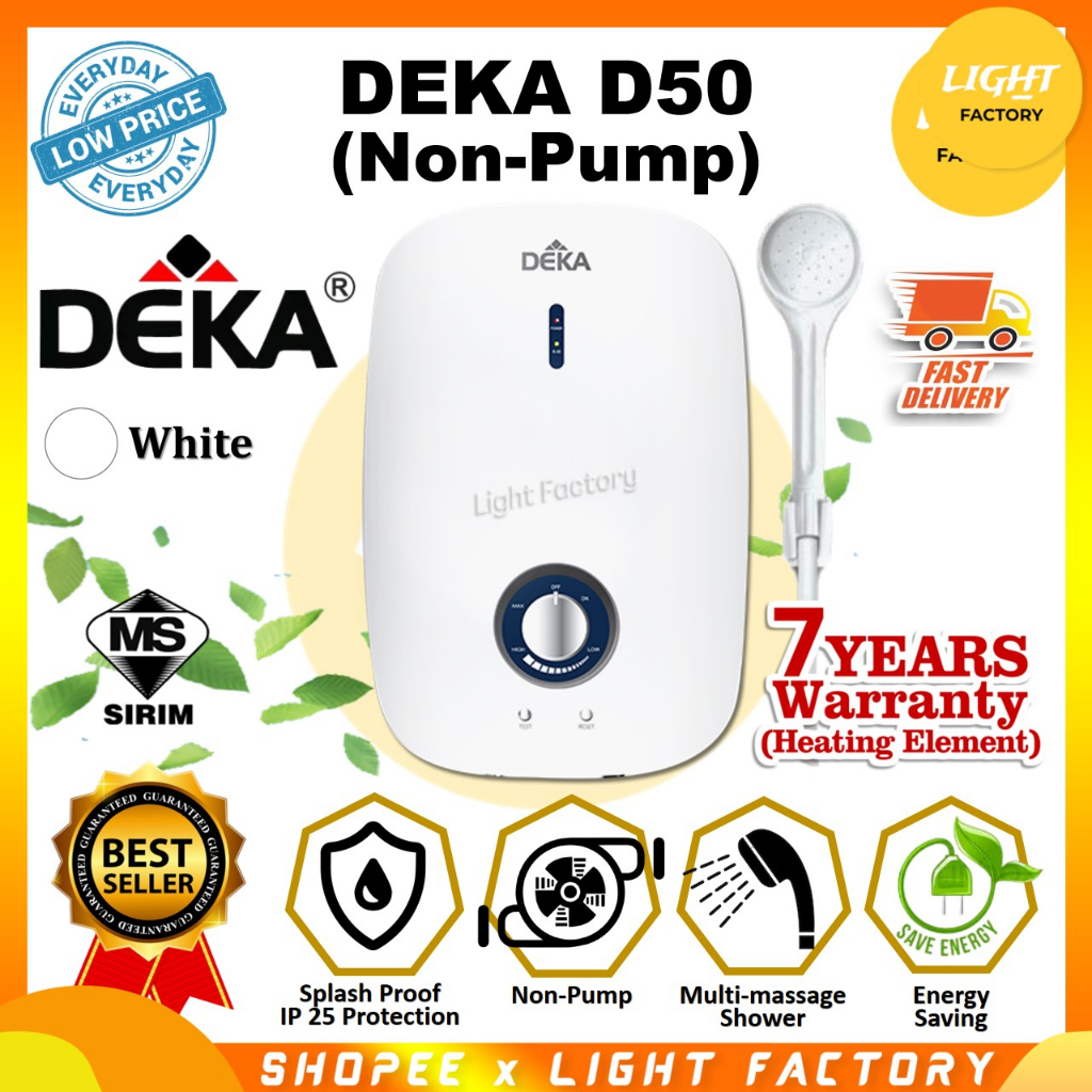 DEKA D50 | DEKA PREMIO Non-Pump Water Heater Instant Heat Water Heater Without Pump White / Black Pemanas Air Mandi