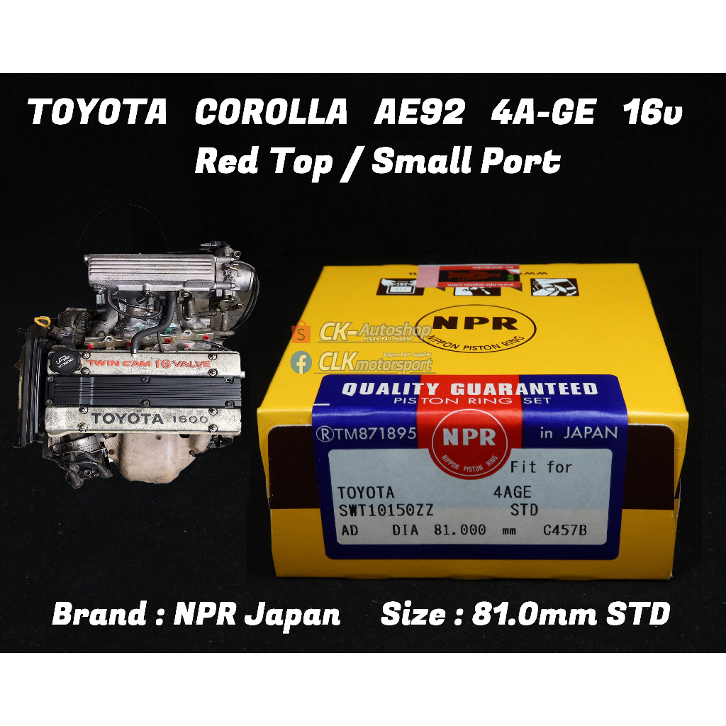 NPR Piston Ring OEM PN : 13011-16200 - TOYOTA 4AGE 16V Non T-VIS Red Top Small port Corolla AE92 Levin Trueno GT-Apex