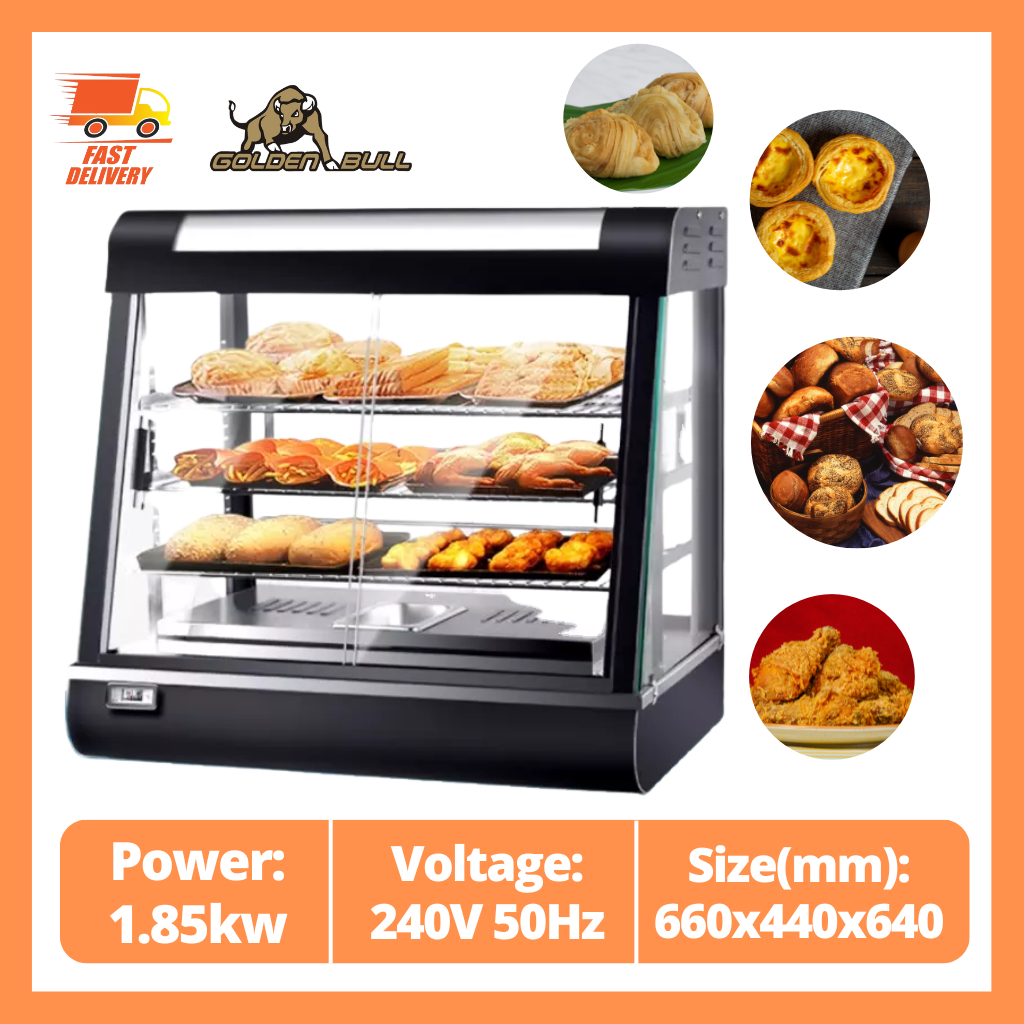 Food Display Warmer Commercial Food Pizza Bread Fried Chicken Display Warmer Hot Showcase Golden Bull WRS-660