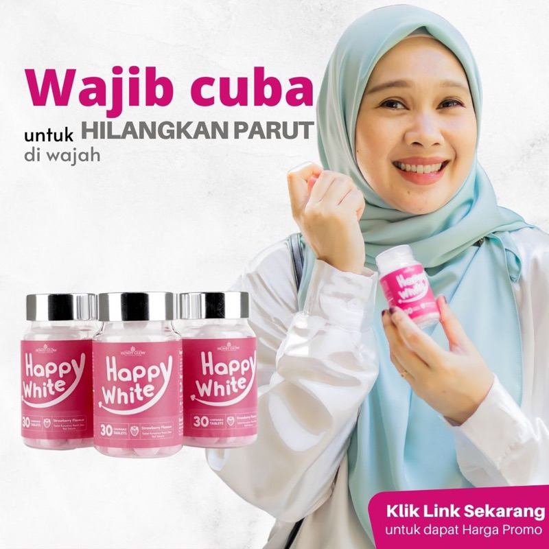 Happy White Honey Glow Supplement Vitamin C Kulit Putih Cantik Cerah Putih Gebu Hilang Jeragat Jerawat Original HQ