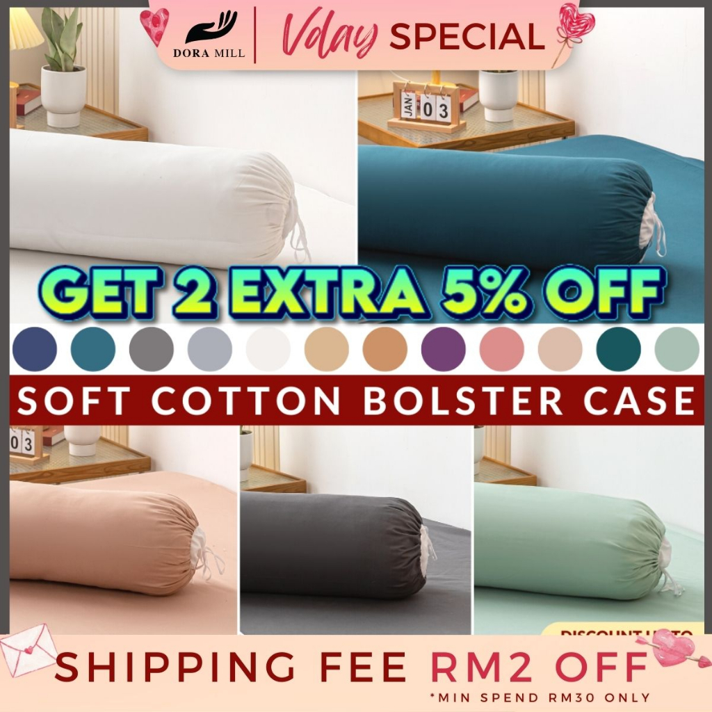 DORAMILL 12 Plain Colour Premium Cotton Bolster Case (105cmx35cm