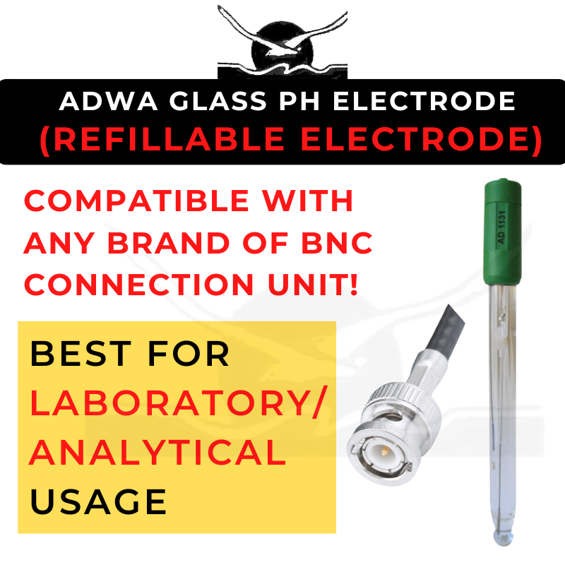 ADWA/HUNGARY Refillable Glass pH Electrode, Double Junction with 1 Meter Cable & BNC Connector for Indsutry Lab