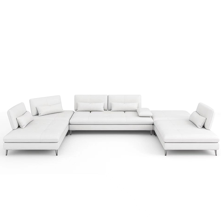 ZR luxury Nordic modern minimalist leather sofa cowhide leather big L corner sofa adjustable