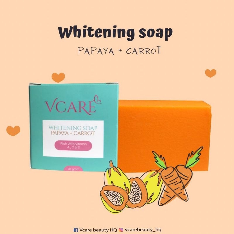 VCARE BEAUTY WHITENING SOAP PAPAYA CARROT 35G. ORIGINAL HQ ✅