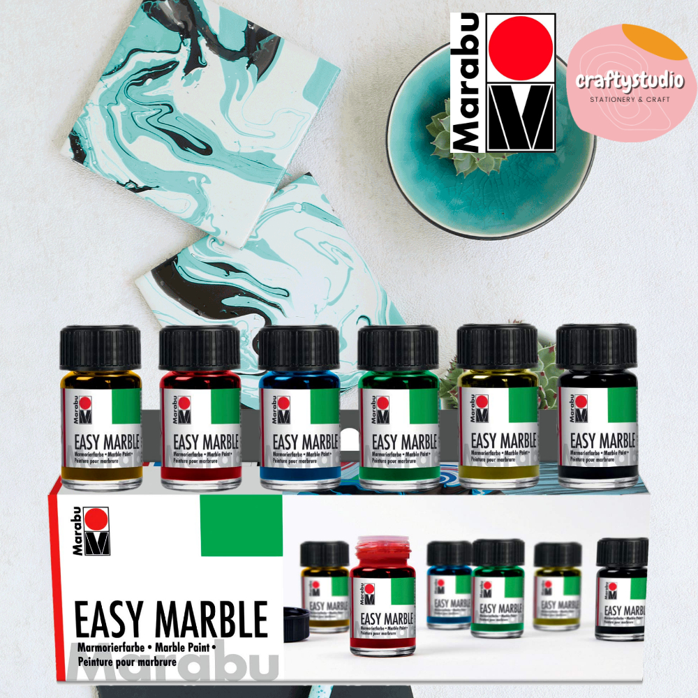 Marabu Easy Marble Starter Set 6x15ml, Art Project, Craft Paint