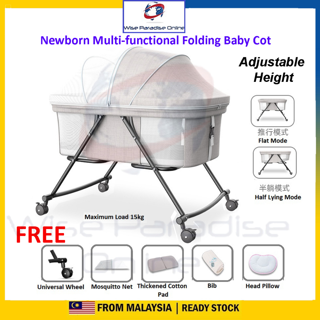 Newborn Baby Cot Multifunctional Folding Cradle Cot Baby Bed Katil