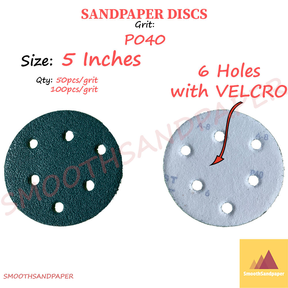 5Inches (6Holes+Velcro) Grit40 Sandpaper Discs Aluminium Oxide 5Inci Kertas Pasir Cakera 5寸6孔植绒砂纸圆盘 image 2
