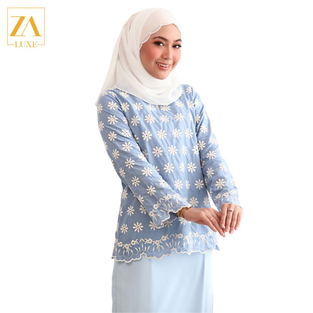 Baju Kurung Lace Raya 2023 Pastel Moden Baru Plain Zoe Arissa Kafeeya