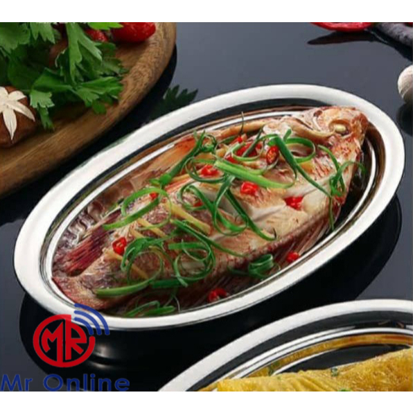 Stainless Steel Oval Shape Plate/Egg Shape Dish/Steam Fish Plate/Pinggan Bujur/Pinggan Ikan 28CM/30CM/35CM/40CM