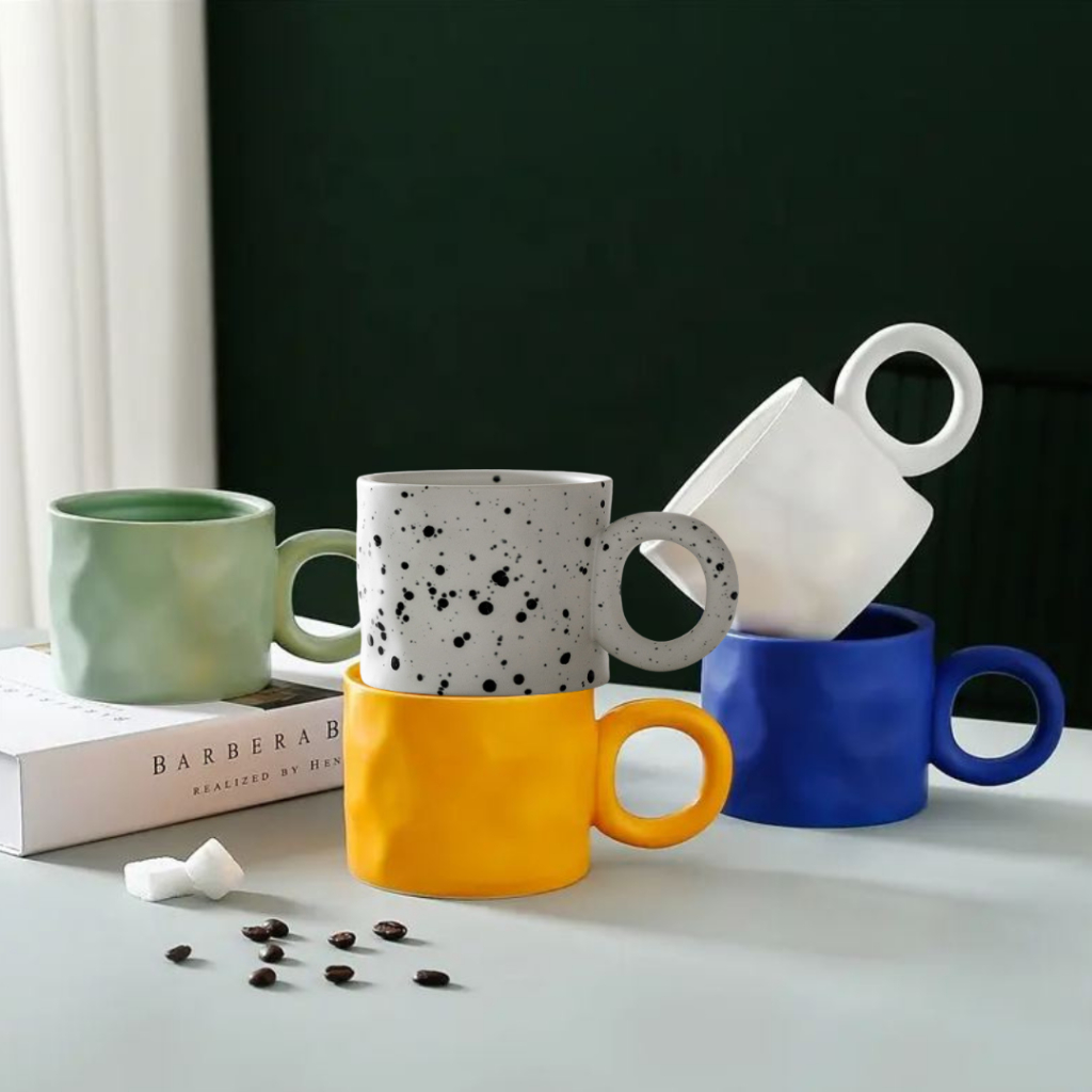 Nordic Trendy Splashed Coffee Mugs Ceramic Big Ear Coffee Mug International Klein Blue Coffee Cup