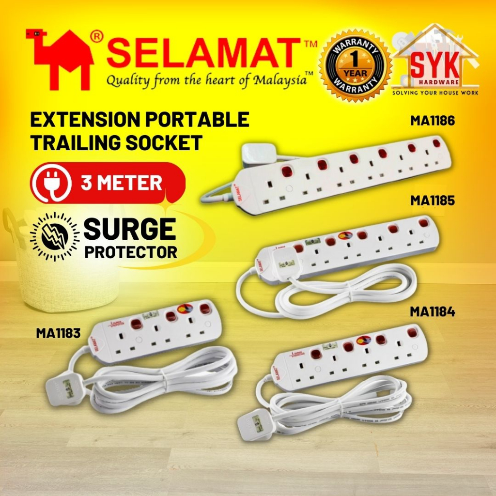 SYK SELAMAT 3 Meter Surge Protector Extension Plug Heavy Duty Extension Socket Power Extension