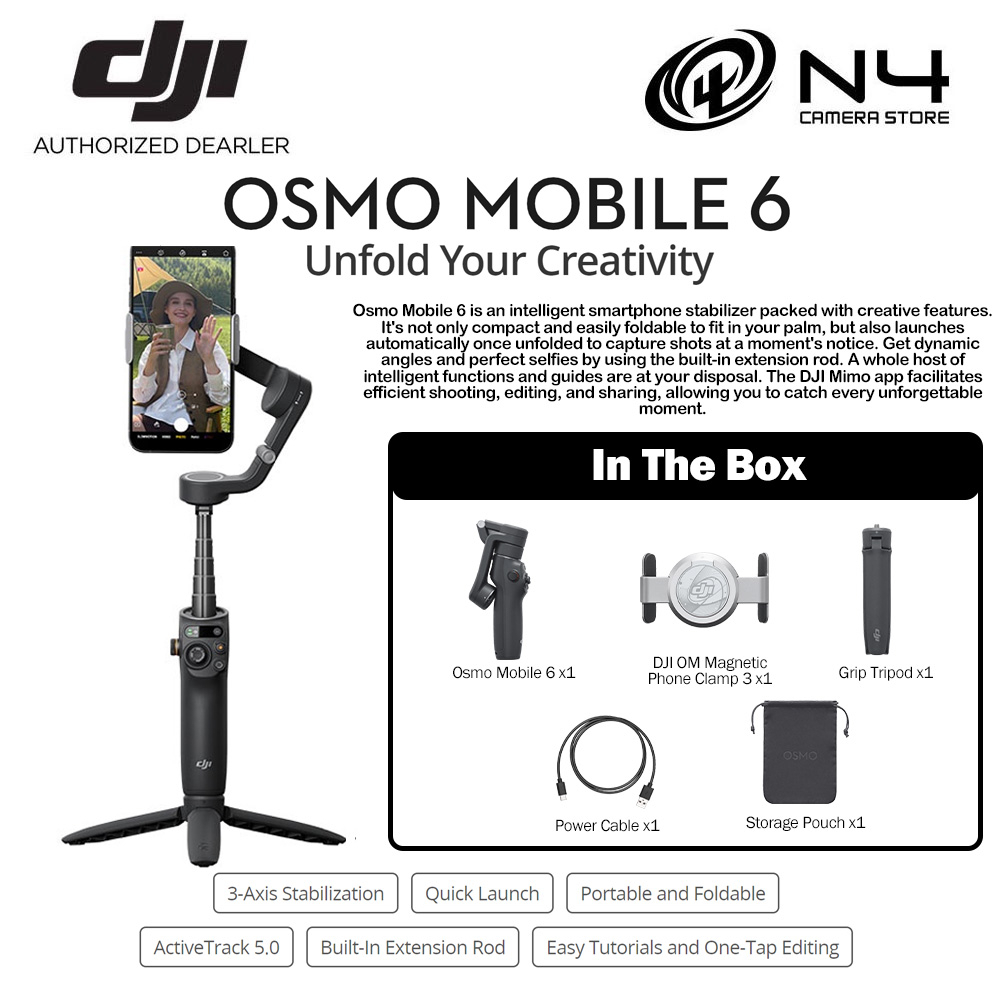 DJI OM6 / OM 6 / OSMO MOBILE 6 - Handheld 3-Axis Smartphone Gimbal Foldable Stabilizer Ideal for Vlogging