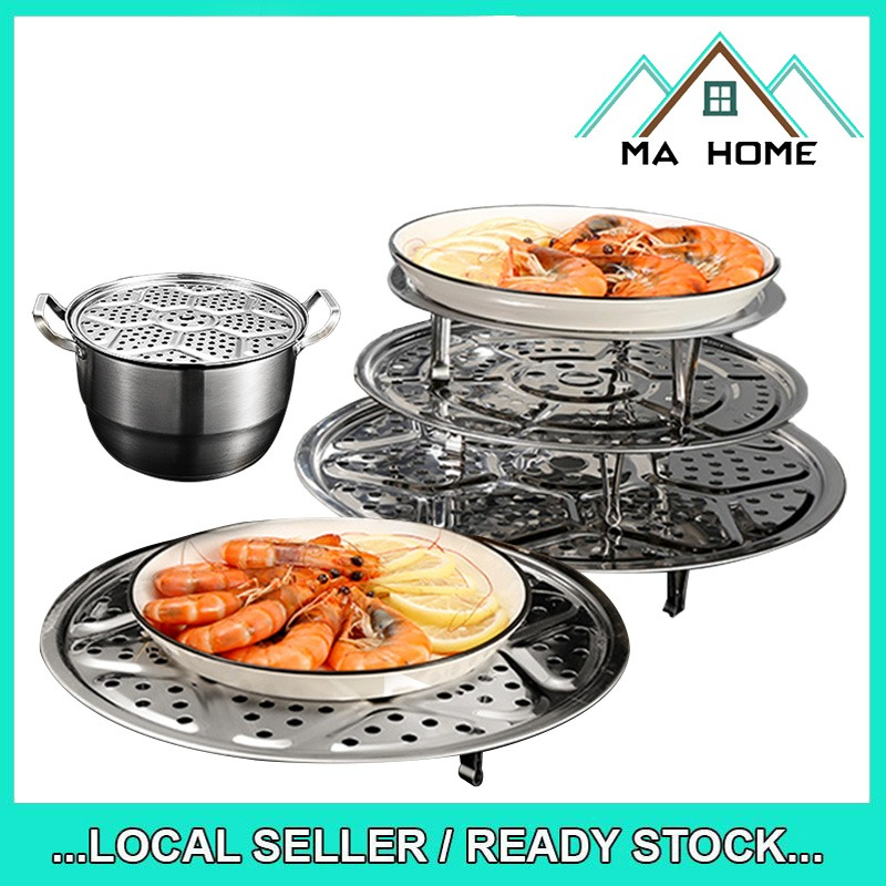 MA Home Kitchen Stainless Steel Stackable Steamer Plate Tray Steam Rack Steaming Plate Fish Shrimp Hidangan Kukus