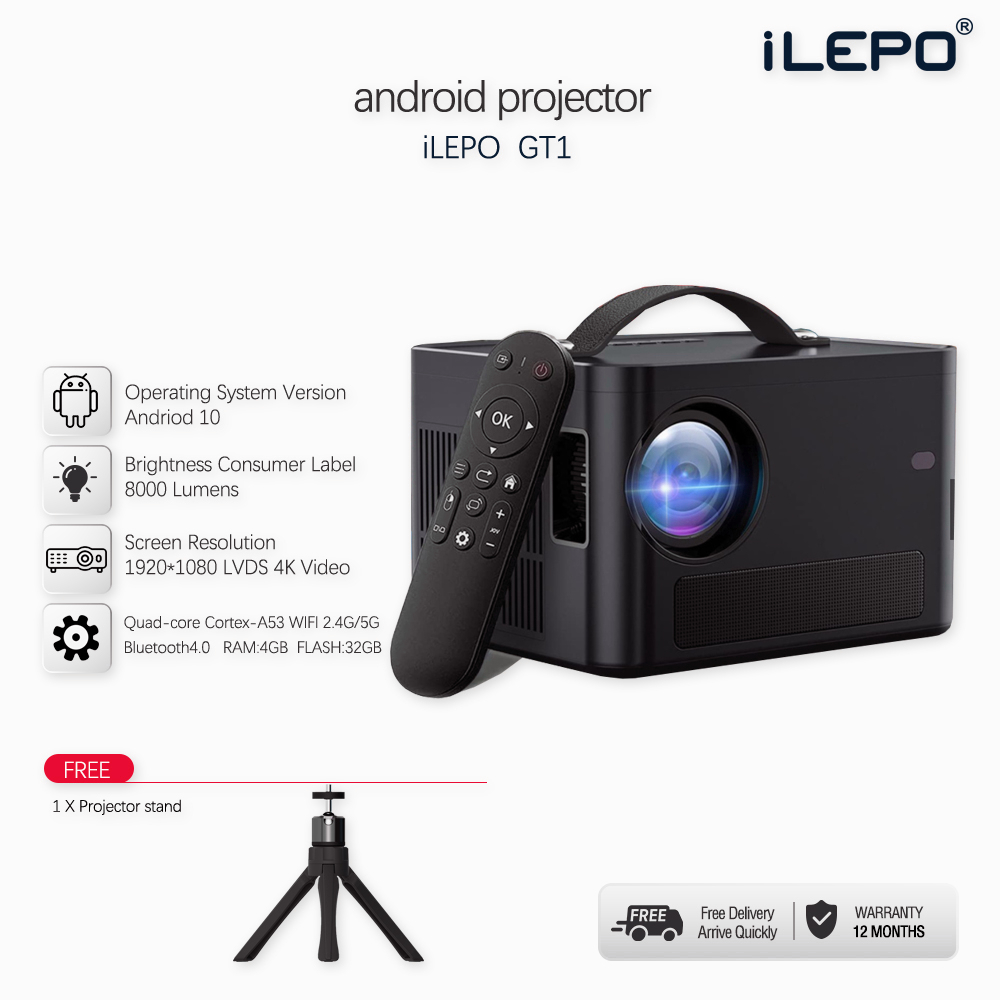 Projector Android 10.0 8000 lumens Full HD 250 inch screen Rom32GB