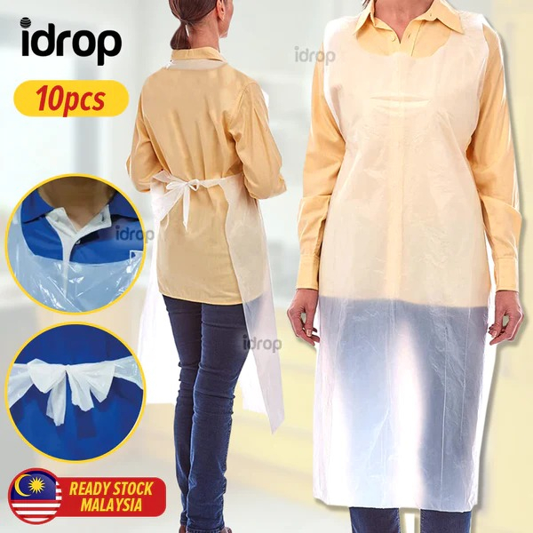 idropmy [ 10pcs ] Disposable Plastic Apron / Apron Plastik Pakai Buang ...