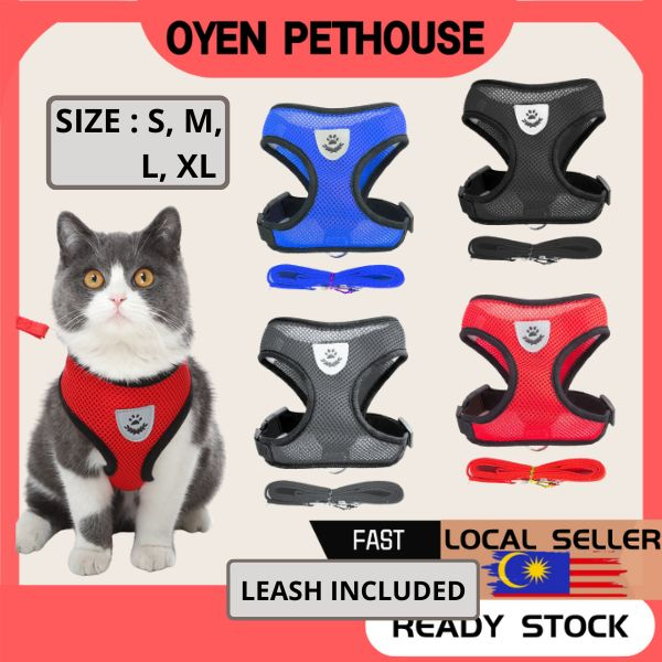 ADJUSTABLE PET HARNESS CAT PUPPY SMALL DOG LEAD LEASH TALI KUCING BERJALAN BOLEH LARAS MURAH [READY STOCK]