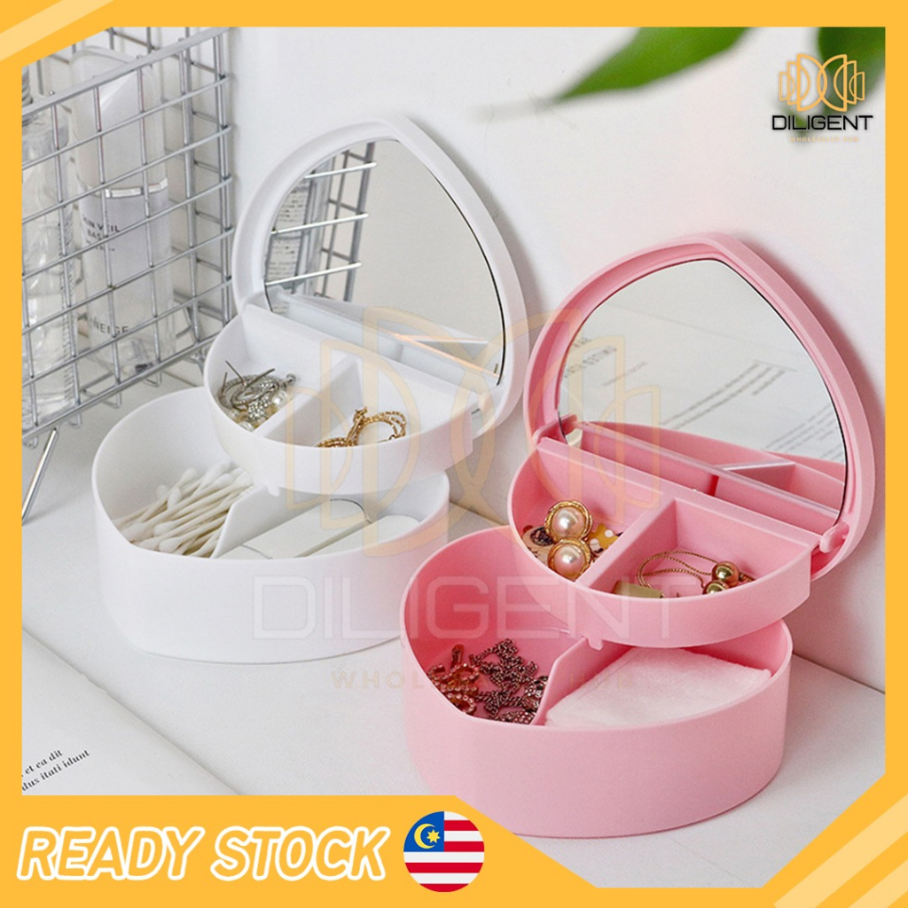 【D240 READY STOCK】Love Shape Portable Storage Box Cosmetics Jewelry Bracelets Earrings Necklaces Rings Organizer Holder