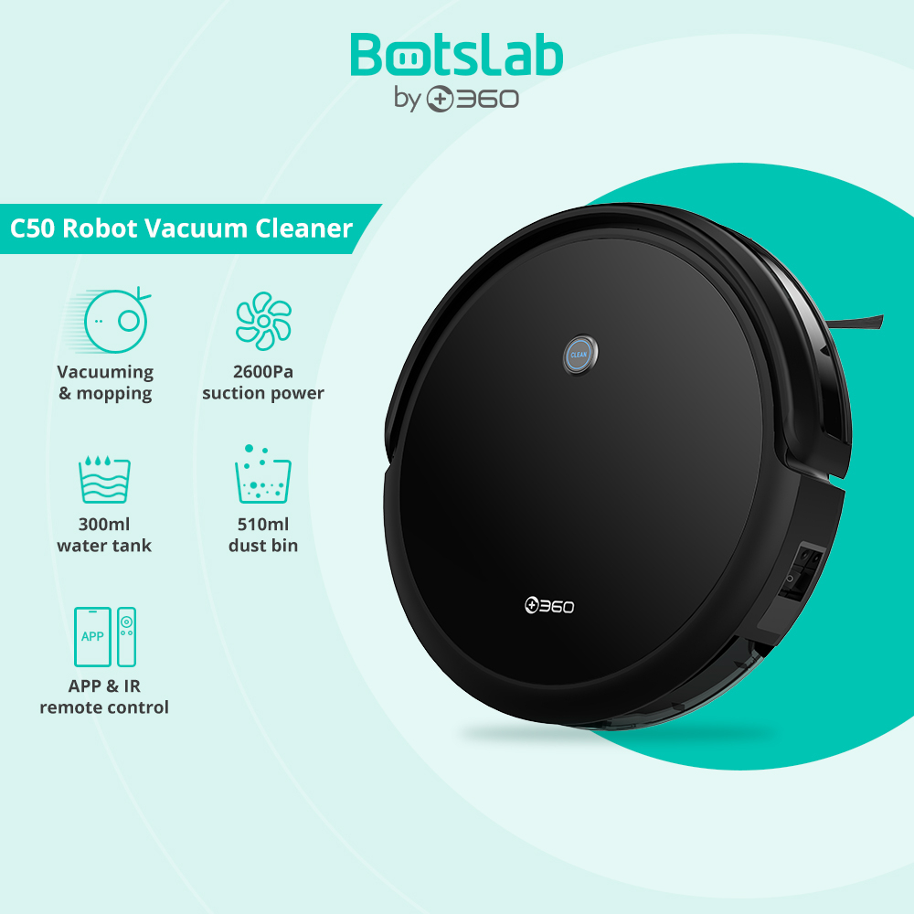 Botslab By 360 C50 Robot Vacuum Cleaner with Mop Smart IR Remote Control 2600Pa Anti-Drop Automatic Self Charging Robotic Vacuum Cleaner with Alexa Google Assistant