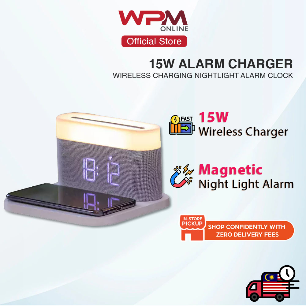 15W Wireless Charging Nightlight Digital Alarm Clock Touch Bedside