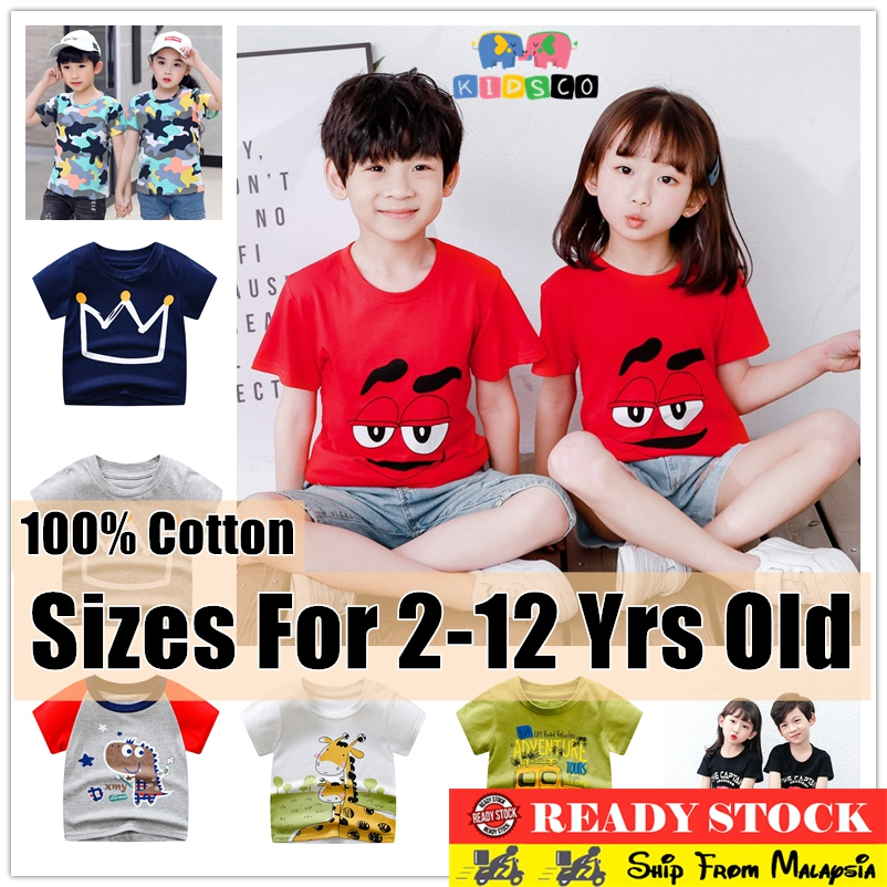 Kids T-shirt Cotton Boys Girls Short Sleeve Tops Animal Printed Casual T shirt Baju Kanak-Kanak