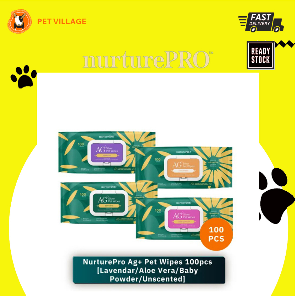 ✨PROMO✨NURTURE PRO Nano AG+ Silver Multipurpose Antibacterial Pet Wipes Wet Tissue For Cats/Dogs/Small Animals 100Sheets