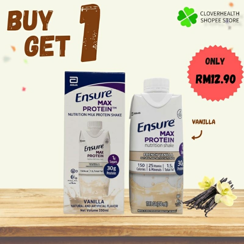 (CLEARANCE) Ensure Max Protein Nutrition Milk Protein Shake 330ml (Buy 1 bottle Free 1 bottle
