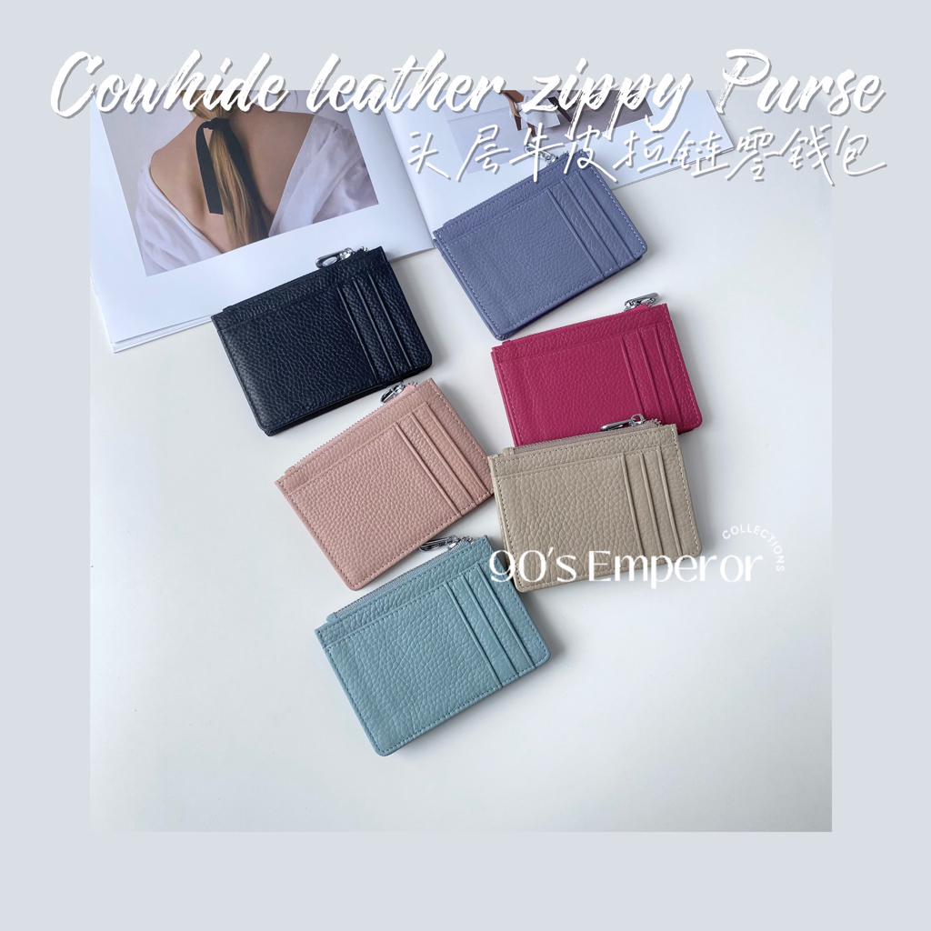 【READYSTOCK】Genuine Cowhide Leather Woman Slim Zip Purse Wallet Card Holder Business Dompet Quality