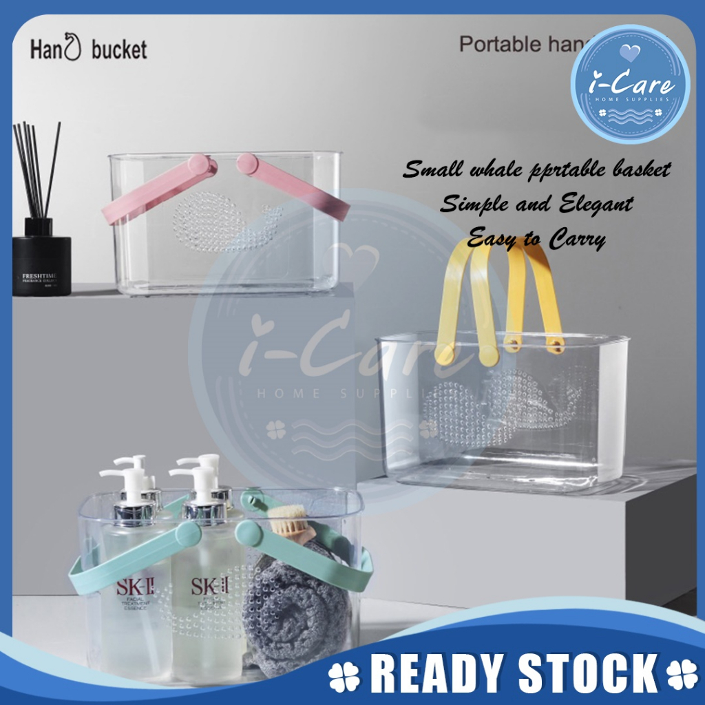 【I193 READY STOCK】 Transparent Portable Hand-Held Drain Basket Toiletries Storage Basket Shower Caddy Basket