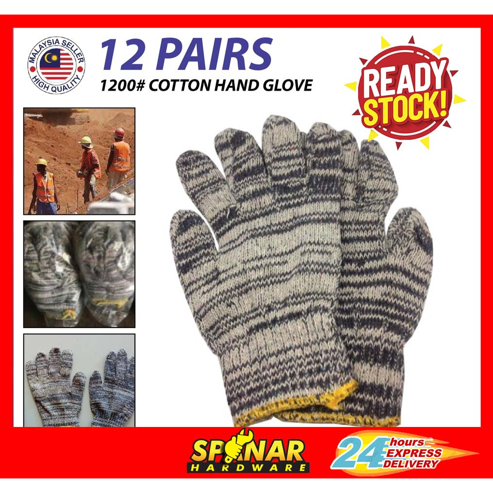 Glove Cotton 1200 Knitted Gardening Gloves Sarung Tangan Kain Cotton gloves wear-resistant gloves