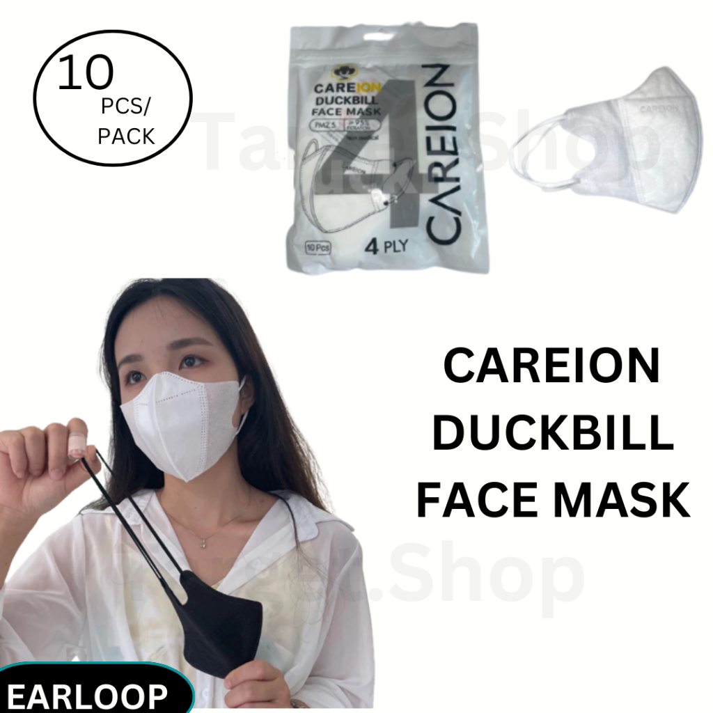 【CAREION】 Earloop WHITE 10pcs Adult V Face Mask Duckbill Topeng Muka 3D