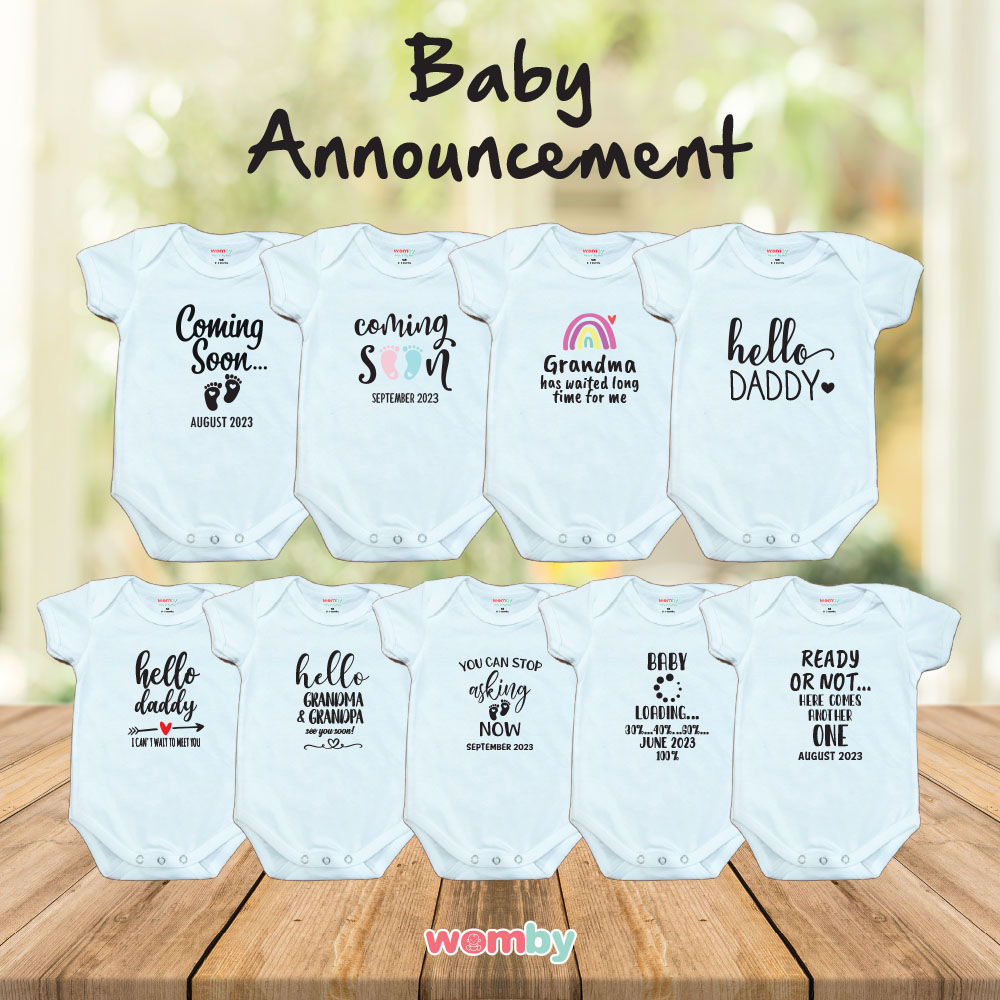 WOMBY Rompers Newborn Baby Announcement | 100% Fullycombed Cotton [READY STOCK MALAYSIA]