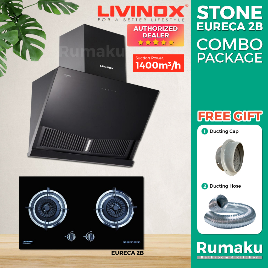 LIVINOX LCH-STONE-90BL Chimney Cooker Hood Kitchen Hood Kitchen Appliances Penyedut Asap Dapur