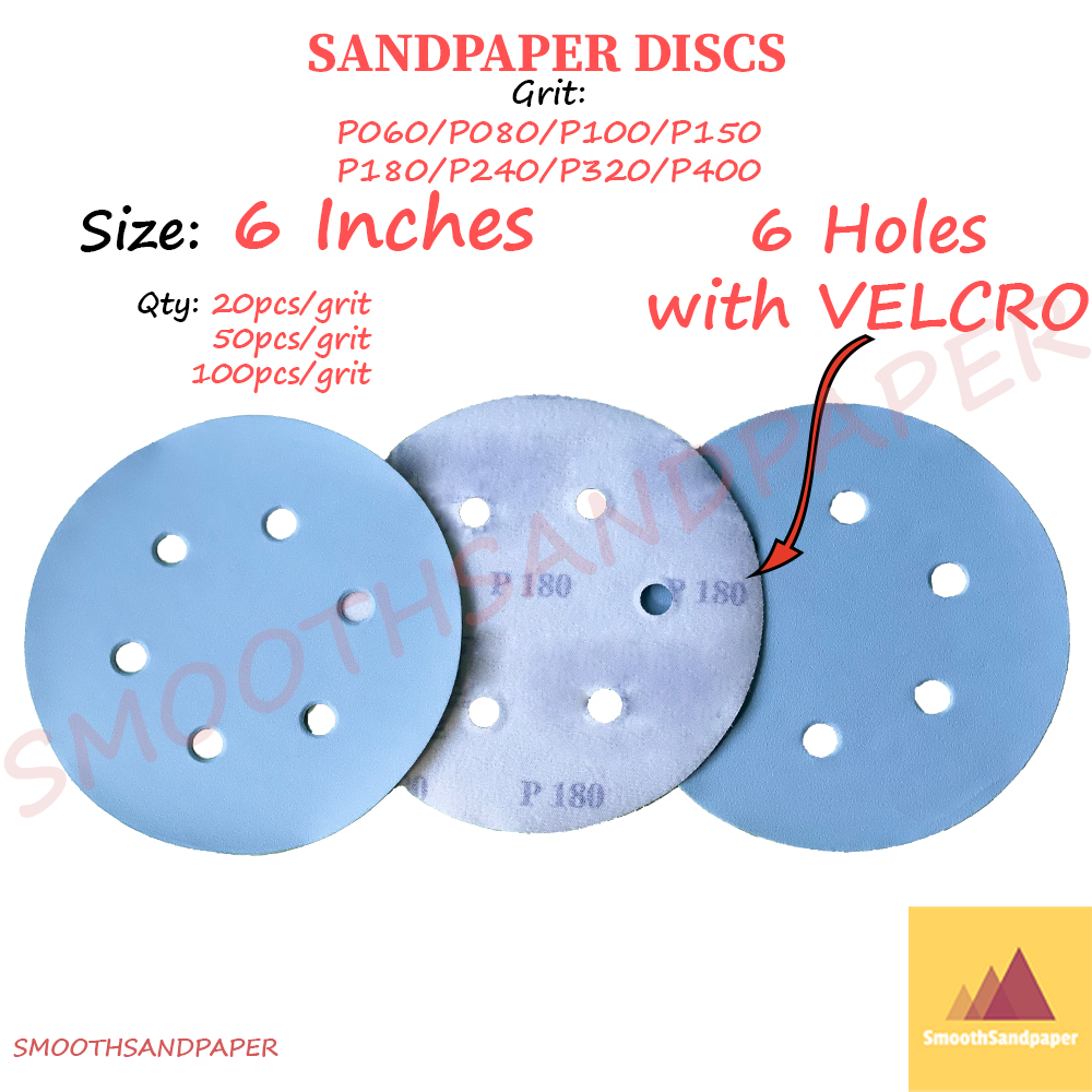 6Inches (6Holes+Velcro) Sandpaper Discs Aluminium Oxide 6Inci Kertas Pasir Cakera 6寸6孔植绒砂纸圆盘 image 2