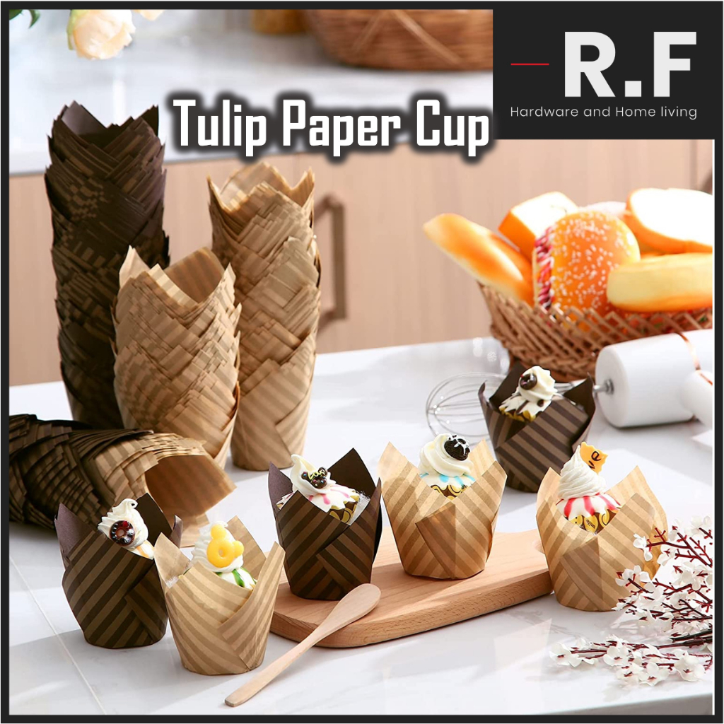 Tulip Paper Cup Baking Cup Bakeware Bekas Kertas Kek Burnt Cheesecake Tulip Muffin Cupcake Newspaper Stripes郁金香纸杯