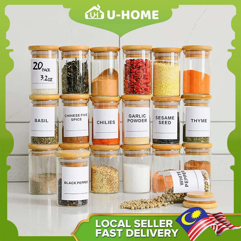 U-HOME 10 Pcs Glass Jar Set Kitchen Seasoning Bottle Airtigh Food Container Condiment Jar balang kuih raya kaca set