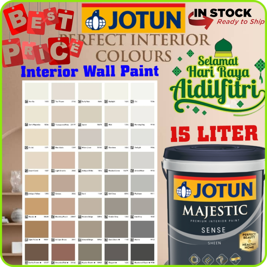 JOTUN MAJESTIC SENSE 15 LITER INTERIOR SHEEN WASHABLE WALL PAINT /CAT DINDING DALAM RUMAH KILAT