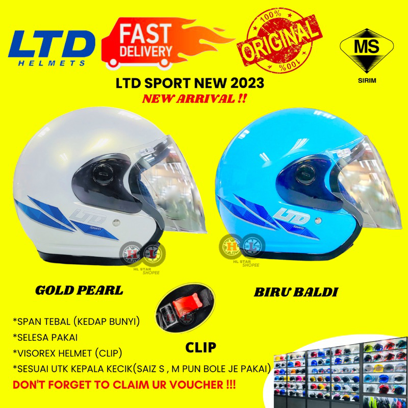 LTD SPORT NEW COLOUR 2023 Helmet (Topi Keledar LTD SPORT BARU) -LTD SPORT 2 BIRU BALDI GOLD PEARL ORIGINAL