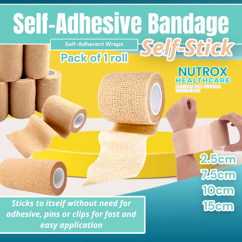 Self Adherent Bandage 2.5cm, 5cm, 7.5cm, 10cm, 15cm x 4.5m, Elastic and Breathable, SelfStick
