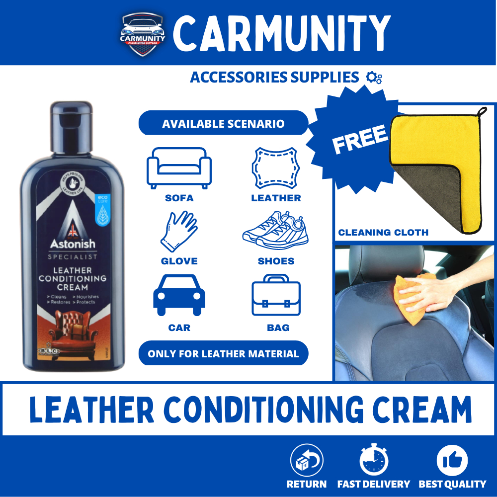 Free Cloth Astonish 250ML Leather Conditioner Cream Cleaner Cleans