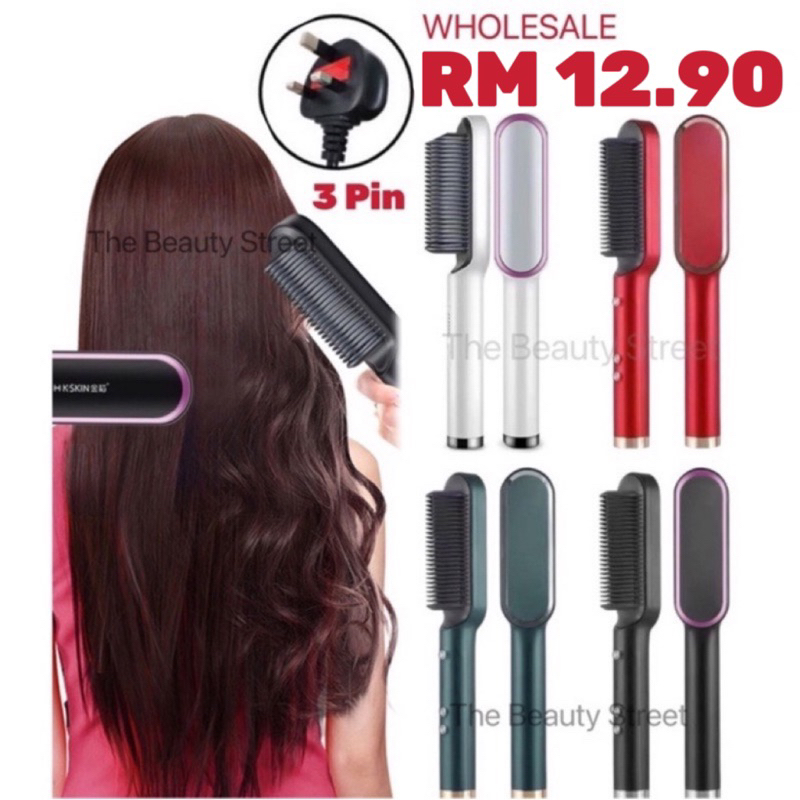 [MALAYSIA READY STOCK] The Beauty Street 3pin Hair Straightener Comb Heating Hair Straightener Styling Tool Comb Curler