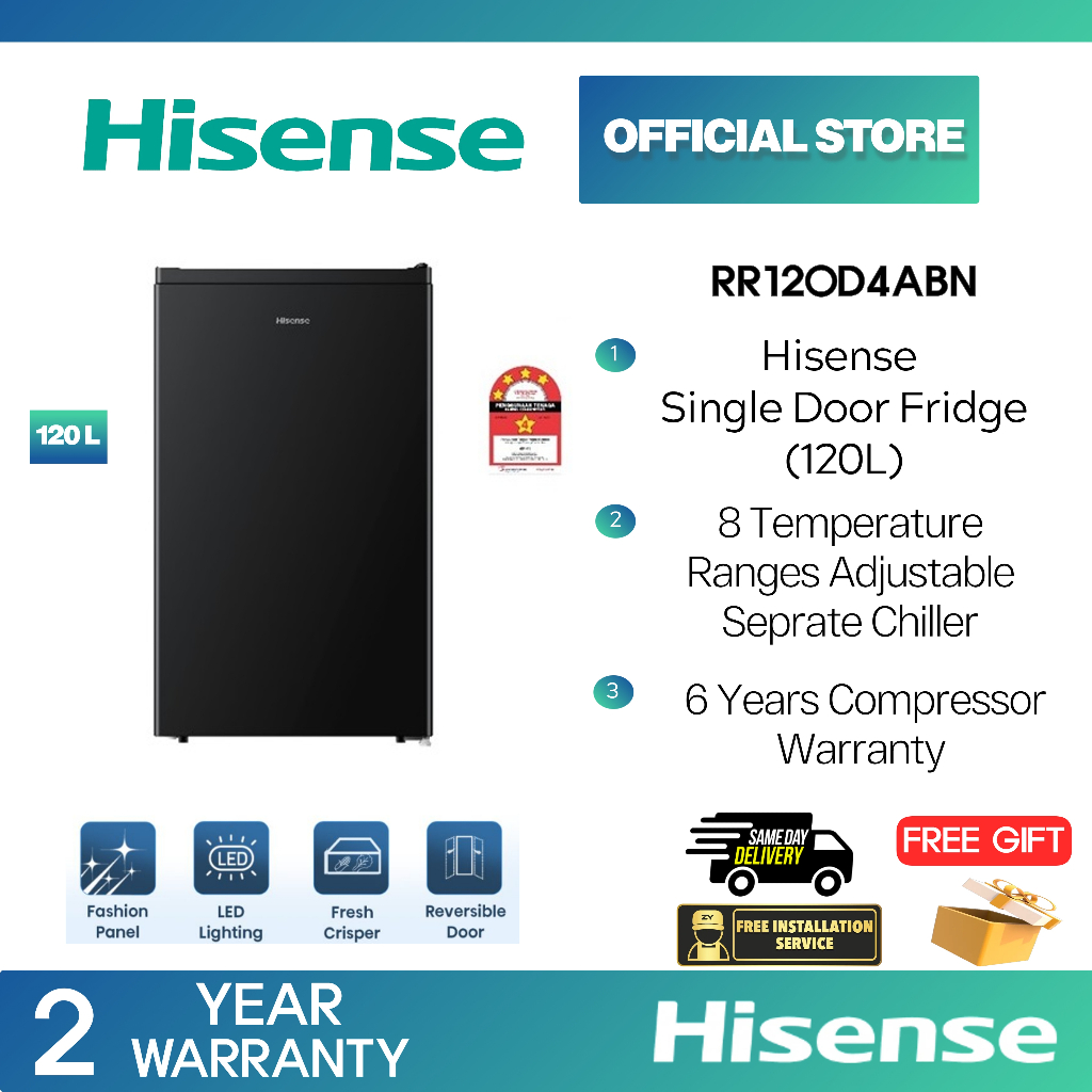 (SAME DAY DELIVERY KLANG VALLEY AREA)Hisense Single Door Refrigerator (110L) RR120D4ABN1 FRIDGE 电冰箱