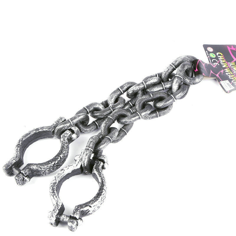 MSIA Ready Stock/ Halloween Fake Chain Hand Cuff Wrist Shackles Prison Chain Plastic Costume Party Trick Props Cosplay