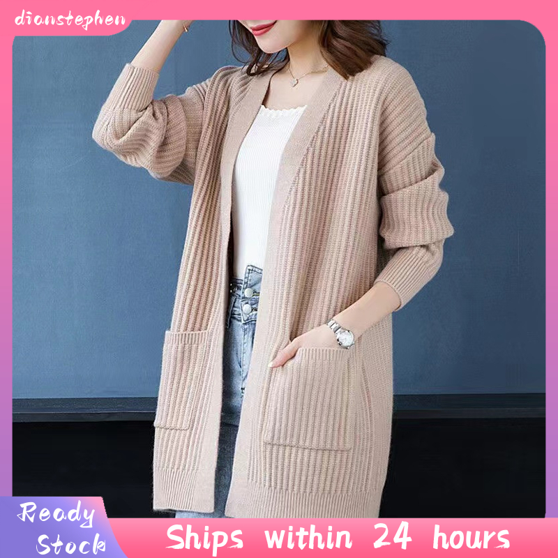 READY STOCK?Korean style long sleeve cardigan besar sweater women V neck ardigan knitted top